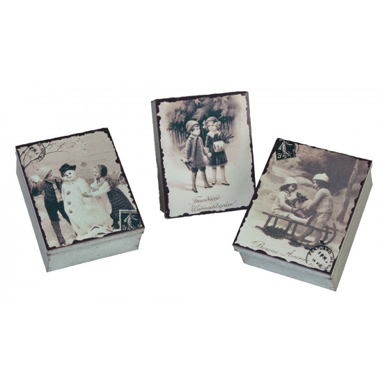  Petite Boite 3 Asst/4x5x2"h tin vintage box w/kids 3 asst