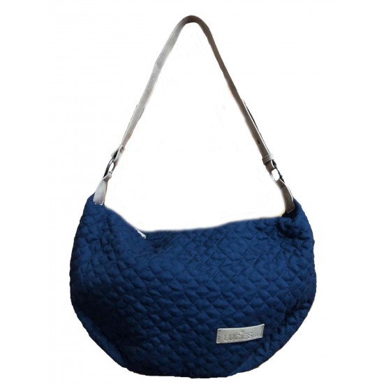 Quilted Bag / Hand Bag Agathe Navy  & Beige / 40x7x25 cm  