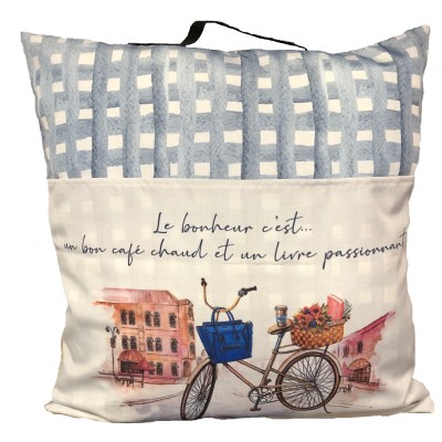 Pillow / Reading Pillow with Book Pocket And Handle/ Bon café-